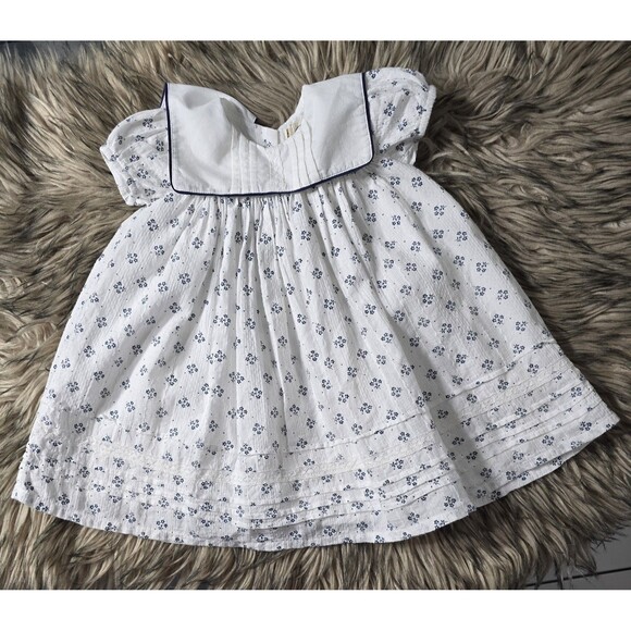 Mamas & Papas Baby Girl Dress 3–6 Months | White & Blue Floral Cotton Dress - Picture 2 of 6